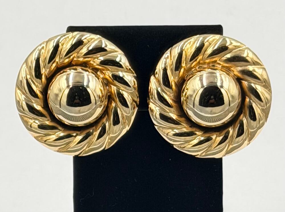 Vintage Regency Chunky High-Polished Gold-tone Statement Clip-on Earrings